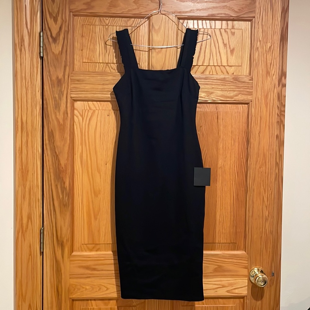 Persuasion Black Ruffled Bodycon Midi Dress